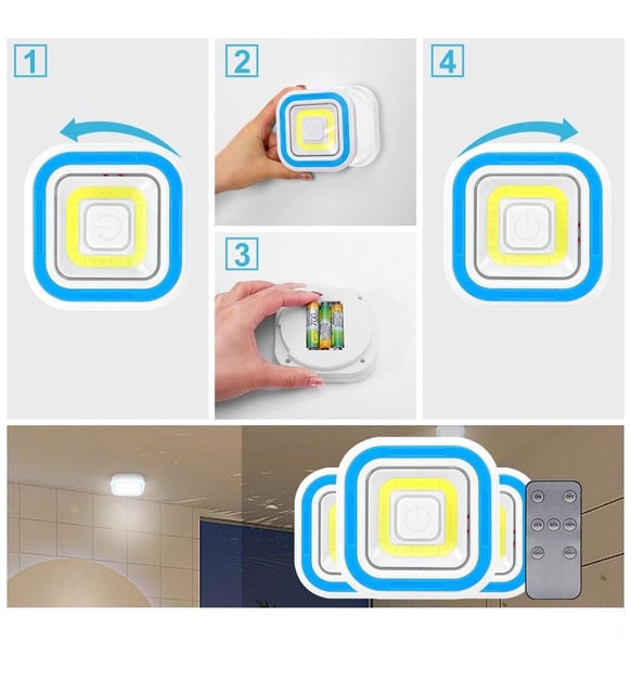 Conjunto de luzes led sem fios  com controle remoto (3 unidades)